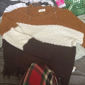 Colorblock Sweater - Brown, Cream, and White